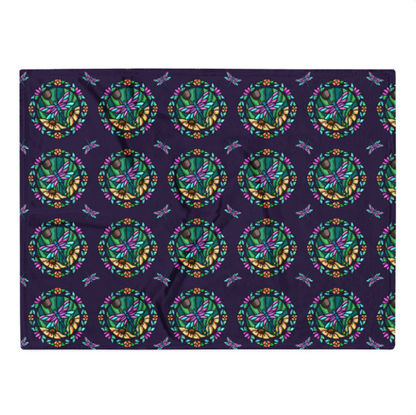 Dragonfly Floral Egglplant Purple Throw Blanket