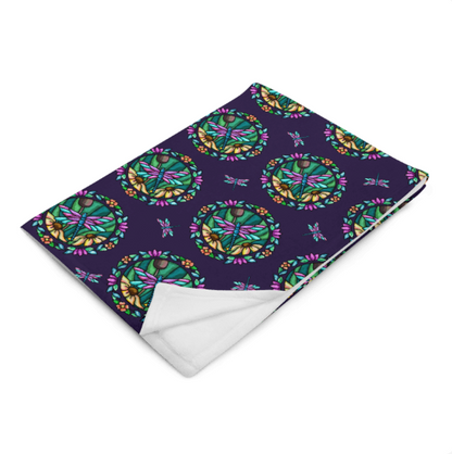 Dragonfly Floral Egglplant Purple Throw Blanket