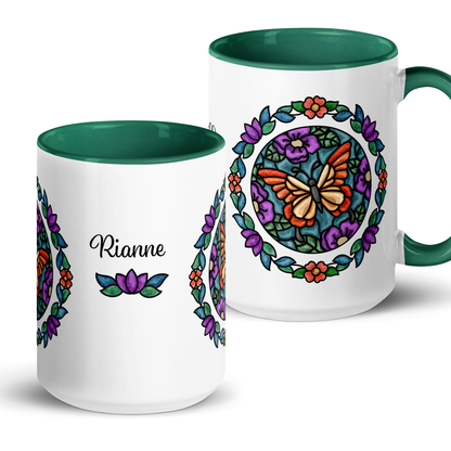 Personalized Butterfly Floral Mug with Color Inside - Green