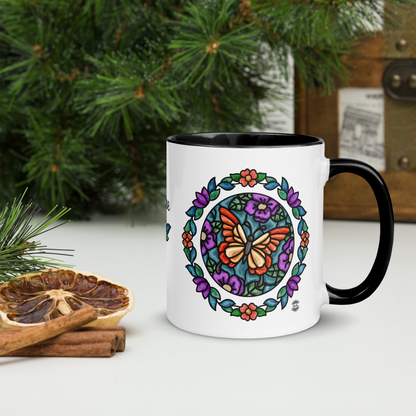 Personalized Butterfly Floral Mug with Color Inside - Black